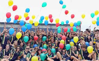 Xavier Catholic College Year 12 students release balloons and cheer as they celebrate the end of their school education. Xavier Catholic College Year 12 students release balloons and cheer as they celebrate the end of their school education.